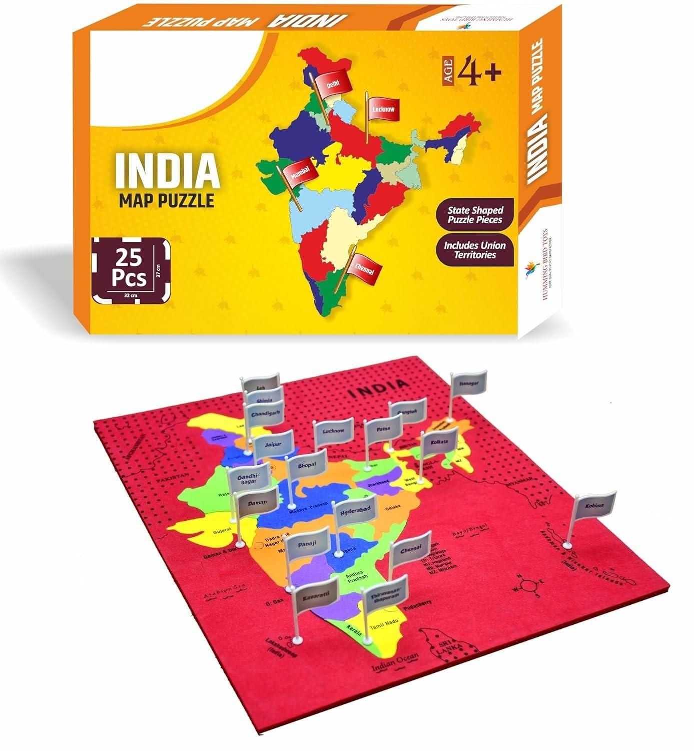Jigsaw Puzzle Indian Map with State Capitals and Flag Educational Learning  for Kids