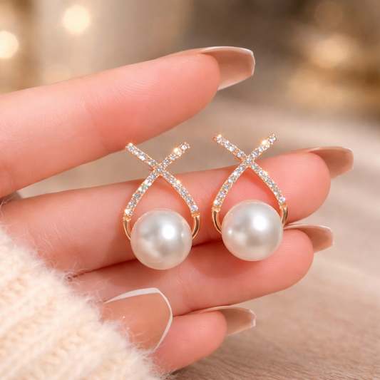 Elegant Cross Pearl Studs